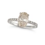 A 2.50 CARAT SOLITAIRE DIAMOND RING in platinum, set with an oval cut diamond of 2.50 carats, the...