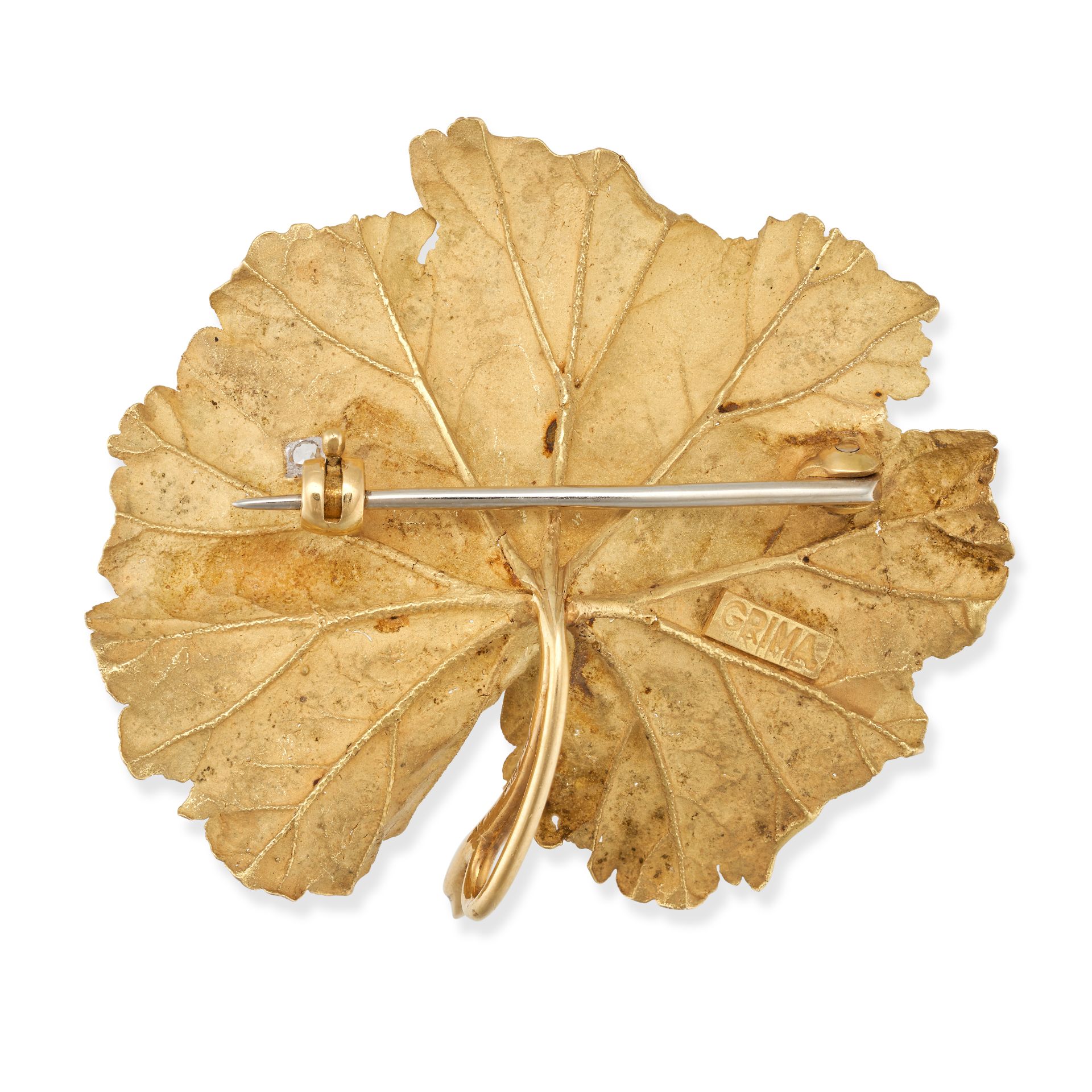 ANDREW GRIMA, A MODERNIST DIAMOND LEAF BROOCH, 1967 in 18ct yellow gold, designed as a leaf set w... - Image 2 of 3
