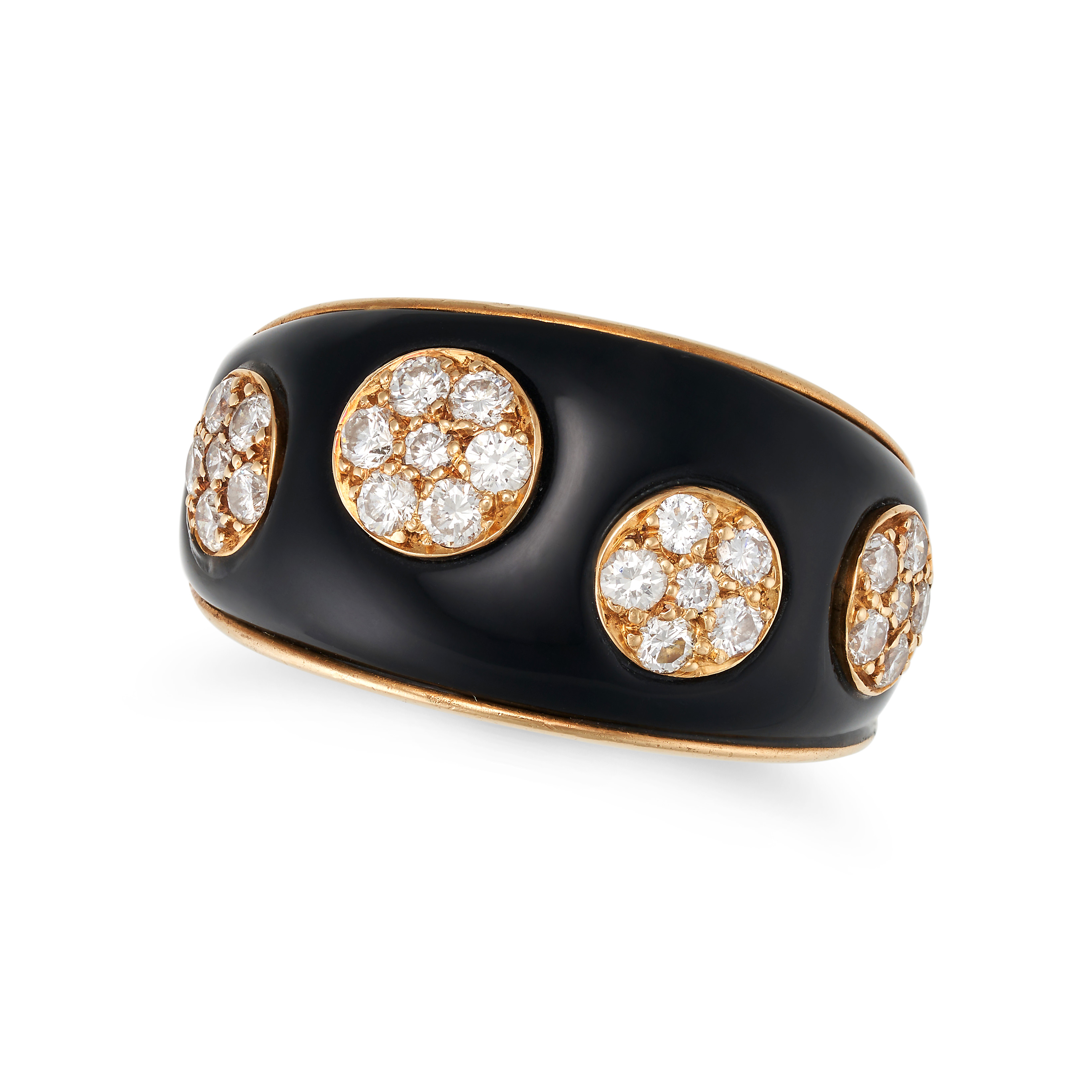 VAN CLEEF & ARPELS, A VINTAGE ONYX AND DIAMOND BOMBE RING in 18ct yellow gold, the bombe face set...