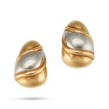 BULGARI, A PAIR OF BICOLOUR GOLD CLIP EARRINGS in 18ct yellow and white gold, the scrolling earri...