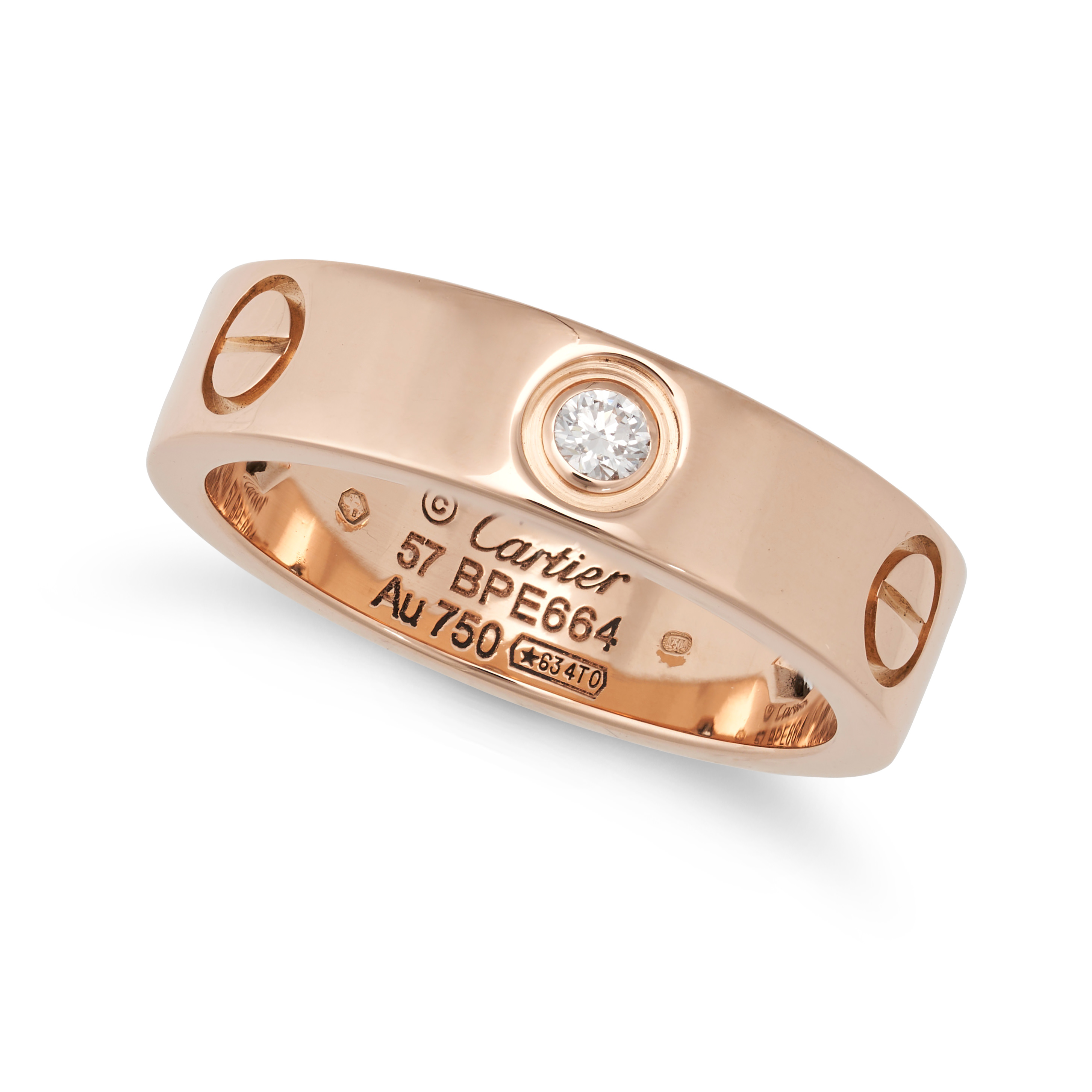 CARTIER, A DIAMOND LOVE RING in 18ct rose gold, the band with six screw head motifs, three of whi...