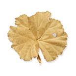 ANDREW GRIMA, A MODERNIST DIAMOND LEAF BROOCH, 1967 in 18ct yellow gold, designed as a leaf set w...