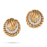 DAVID WEBB, A PAIR OF DIAMOND EARRINGS in 18ct yellow gold, each in a fluted and twisted design, ...