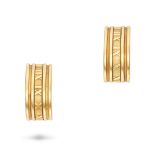 TIFFANY & CO., A PAIR OF ATLAS EARRINGS, 1995 in 18ct yellow gold, each in half hoop design with ...