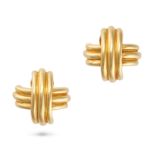 TIFFANY & CO., A PAIR OF SIGNATURE X EARRINGS in 18ct yellow gold, each designed as a fluted X mo...