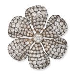 AN EXQUISITE ANTIQUE DIAMOND FLOWER BROOCH, 19TH CENTURY in yellow gold and silver, designed as a...