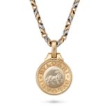 BULGARI, AN ARIES ZODIAC PENDANT NECKLACE in 18ct yellow gold and steel, comprising a fancy chevr...