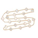 VAN CLEEF & ARPELS, A MOTHER OF PEARL ALHAMBRA NECKLACE in 18ct yellow gold, the chain punctuated...
