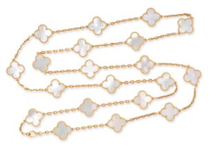 VAN CLEEF & ARPELS, A MOTHER OF PEARL ALHAMBRA NECKLACE in 18ct yellow gold, the chain punctuated...