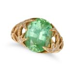 BOODLES, A GREEN TOURMALINE AND DIAMOND DRESS RING in 18ct yellow gold, set with an oval cut gree...