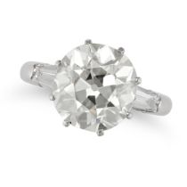 A 5.45 CARAT SOLITAIRE DIAMOND RING in platinum, set with an old European cut diamond of 5.45 car...