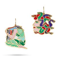 SOLANGE AZAGURY-PARTRIDGE, A PAIR OF PLIQUE A JOUR ENAMEL MEDUSA EARRINGS in 18ct yellow gold, ea...