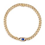 CARTIER, A SAPPHIRE AND DIAMOND CURB NECKLACE in 18ct yellow gold, comprising a curb necklace acc...