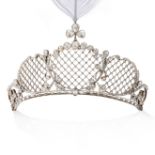 J.E CALDWELL, A FINE BELLE EPOQUE DIAMOND TIARA in 18ct yellow gold and platinum, the tapering la...