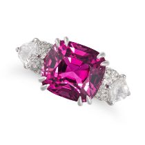 A CEYLON NO HEAT PURPLE SPINEL AND DIAMOND RING in 18ct white gold, set with a cushion cut purple...