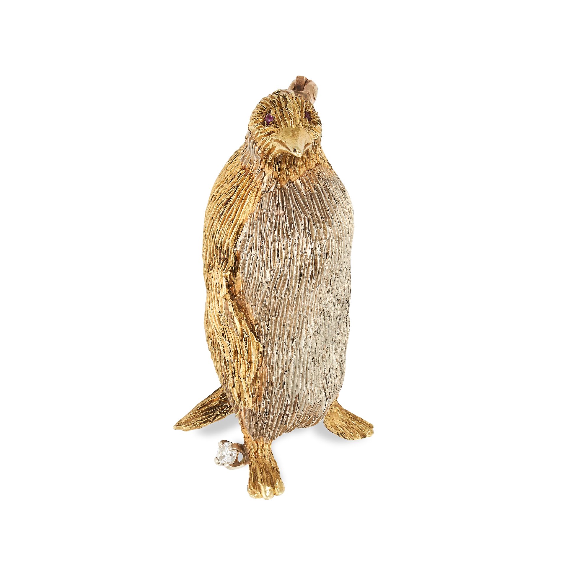 TIFFANY & CO., A RUBY AND DIAMOND PENGUIN BROOCH in 18ct yellow gold, designed as a penguin set w... - Image 2 of 2