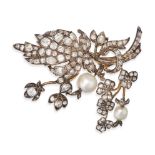 AN ANTIQUE PEARL AND DIAMOND FLORAL SPRAY BROOCH in silver and yellow gold, designed as a bouquet...