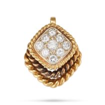 VAN CLEEF & ARPELS, A VINTAGE DIAMOND PENDANT in 18ct yellow gold, comprising a cluster of pave s...