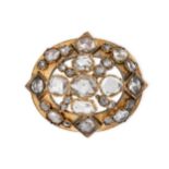 AN ANTIQUE DIAMOND CLUSTER BROOCH in yellow gold, set with a cluster of rose cut diamonds in a bo...