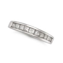 A DIAMOND HALF ETERNITY RING in platinum, set with a row of princess cut diamonds, stamped PT950,...
