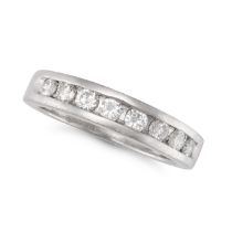 A DIAMOND HALF ETERNITY RING in platinum, channel set with a row of round brilliant cut diamonds,...