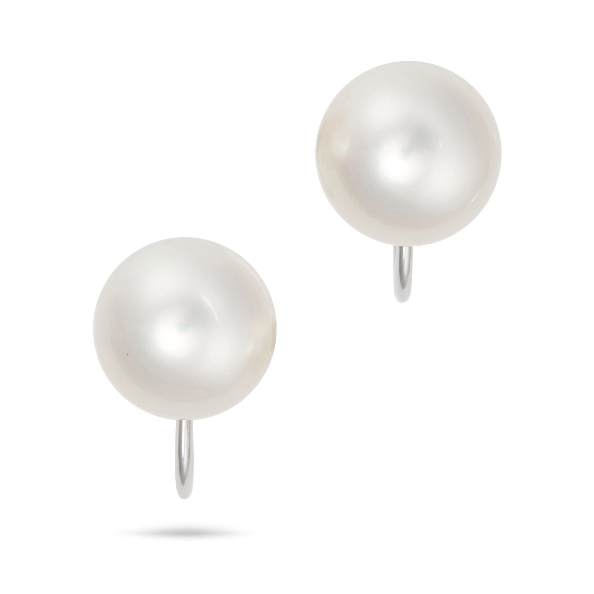 MIKIMOTO, A PAIR OF AKOYA PEARL EARRINGS in 18ct white gold, each set with a pearl of approximate...