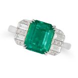 AN EMERALD AND DIAMOND RING in 18ct white gold, set with an octagonal step cut emerald of 2.32 ca...