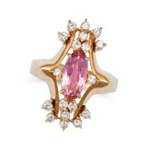 A PINK TOPAZ AND DIAMOND DRESS RING in 18ct yellow gold, set with an oval cut pink topaz of 1.50 ...