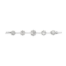 A DIAMOND BAR BROOCH in platinum, set with five old European and transitional cut diamonds all to...