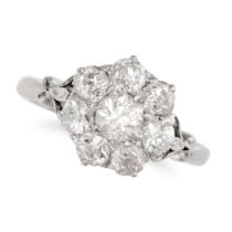 A DIAMOND CLUSTER RING in white gold, set with a cluster of old European cut diamonds, the diamon...