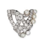 A PEARL AND DIAMOND CLIP BROOCH, 1930s in 18ct white gold, the clip in a scrolling design set wit...