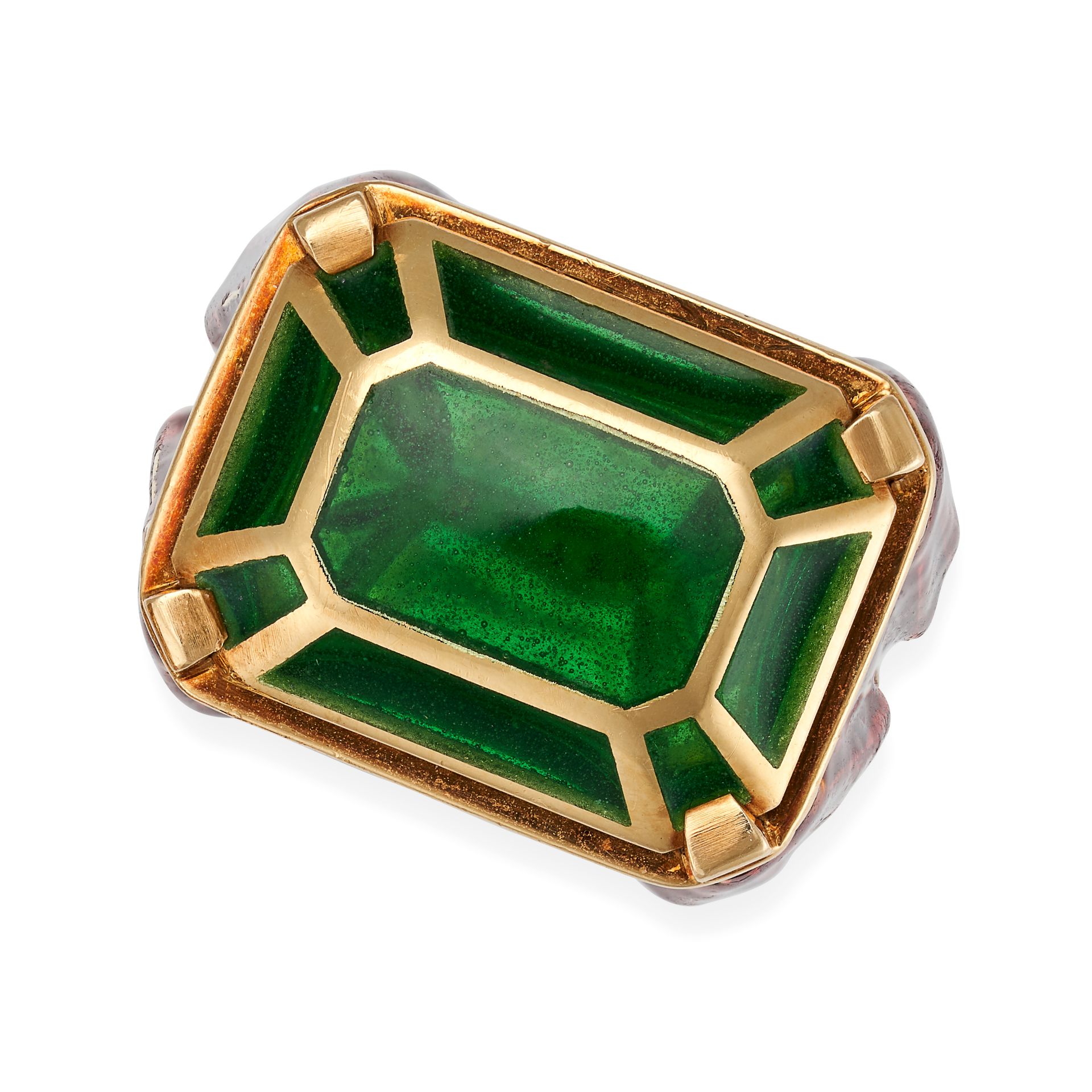 SOLANGE AZAGURY-PARTRIDGE, A REAL FAKE PLIQUE A JOUR ENAMEL RING in 18ct yellow gold, designed as...