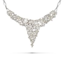 A DIAMOND NECKLACE in 18ct white gold, comprising a cluster of trillion cut diamonds, accented by...
