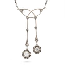 A DIAMOND NEGLIGEE NECKLACE the scrolling pendant set with rose cut diamonds, suspending a row of...