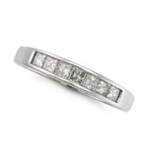 A DIAMOND HALF ETERNITY RING in white gold, set with a row of princess cut diamonds, no assay mar...