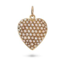 AN ANTIQUE PEARL HEART PENDANT in 15ct yellow gold, designed as a heart set throughout with seed ...