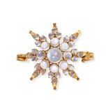 AN ANTIQUE MOONSTONE STAR BROOCH in 9ct yellow gold, the brooch designed as a eight rayed star se...