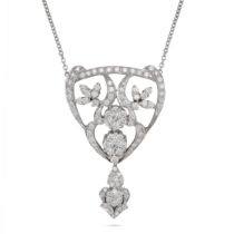 A DIAMOND PENDANT NECKLACE in 18ct white gold and platinum, the openwork pendant in foliate desig...