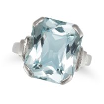 AN AQUAMARINE RING in 18ct white gold, set with an octagonal step cut aquamarine of 8.12 carats, ...