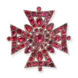 AN ANTIQUE GARNET MALTESE CROSS PENDANT in 9ct yellow gold, set throughout with round cut, pear c...