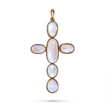 NO RESERVE - AN ANTIQUE MOONSTONE CROSS PENDANT set with six oval cabochon moonstones, no assay m...