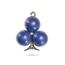 AN ANTIQUE LAPIS LAZULI AND DIAMOND CLOVER LOCKET / PENDANT in 18ct yellow gold and silver, desig...