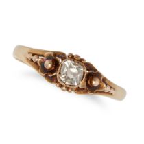 AN ANTIQUE DIAMOND RING in yellow gold, set with an old cut diamond, the shoulders accented with ...