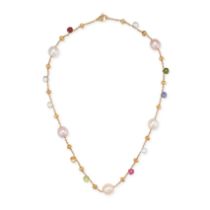 MARCO BICEGO, A MULTI GEM AND PEARL PARADISE NECKLACE in 18ct yellow gold, the trace chain set wi...