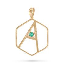 A MALACHITE PENDANT in 18ct yellow gold, designed as the initial 'A' set with a cabochon malachit...