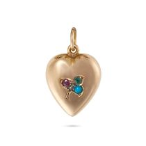 NO RESERVE - AN ANTIQUE VICTORIAN GEMSET HEART PENDANT in 15ct yellow gold, the heart shaped pend...