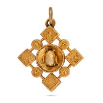 AN ANTIQUE GOLD BEETLE PENDANT in yellow gold, the square pendant comprising a beetle motif in a ...