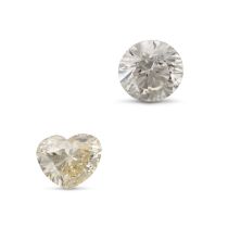 NO RESERVE - TWO UNMOUNTED DIAMONDS one round brilliant cut, 0.50 carats, one heart shaped, 0.35 ...