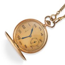 ALPINA, AN ANTIQUE POCKET WATCH AND CHAIN in 14ct yellow gold, the circular cream dial with black...