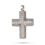 A DIAMOND CROSS PENDANT in 18ct white gold, the geometric cross pave set with round brilliant cut...